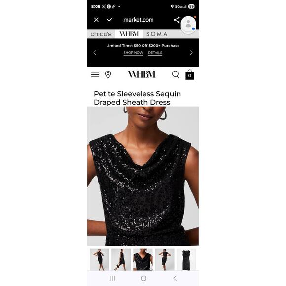 NWOT White House Black Market Sleeveless Sequin Draped Sheath Dress 14 Black - Picture 8 of 11